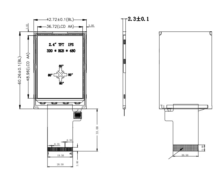 Polcd 350 Nit 2.4 इंच Tft टच स्क्रीन 240x320 48.96mm MCU RGB इंटरफ़ेस LCD डिस्प्ले