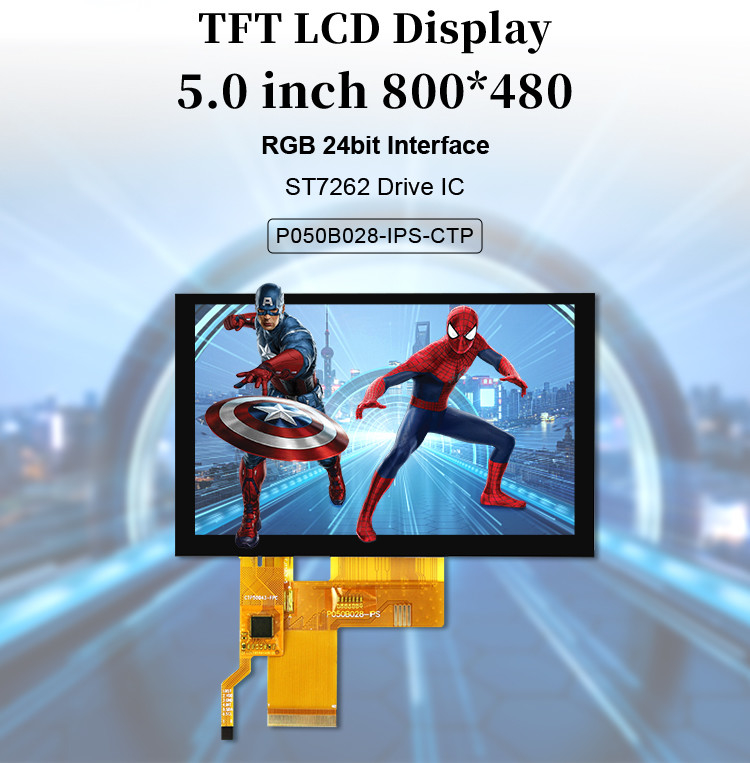 5 इंच Tft एलसीडी कैपेसिटिव टच स्क्रीन उच्च उज्ज्वल 800x480 रिज़ॉल्यूशन आरजीबी इंटरफ़ेस आईपीएस