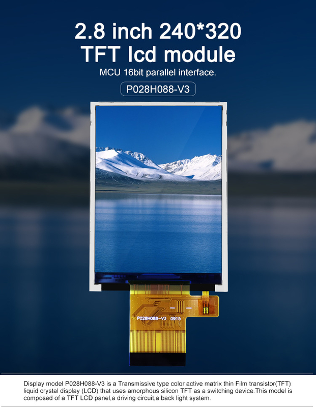 Polcd रंग 265K 2.8 इंच TFT मॉड्यूल 57.6mm सामान्य रूप से सफेद SPI इंटरफ़ेस एलसीडी tft मॉड्यूल