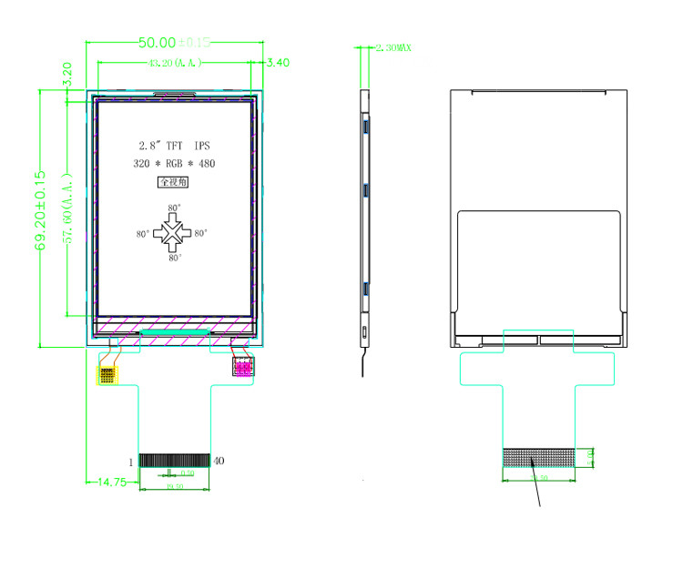 Polcd MCU 9 BIT 2.8 इंच LCD Tft डिस्प्ले 240X320 Tft कलर स्क्रीन कमर्शियल