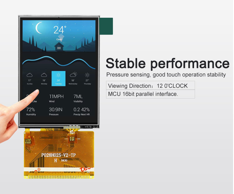 Polcd 2.8 इंच फुल व्यूइंग एंगल TFT LCD टच स्क्रीन सनलाइट रीडेबल IPS पैनल