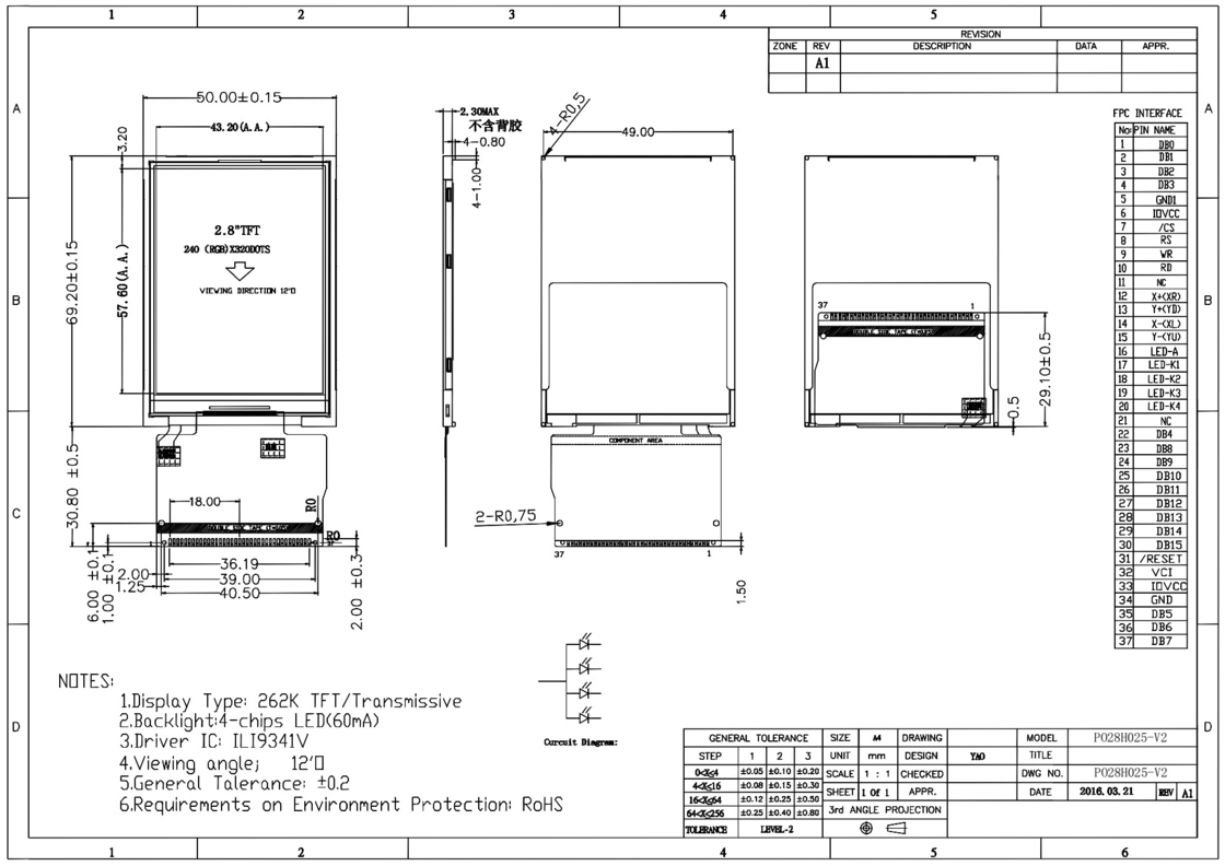 Polcd रिज़ॉल्यूशन 240X320 2.8 इंच Spi Tft LCD Ili9341V RoHS TFT टच स्क्रीन