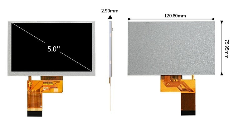 Polcd 5.0 इंच TFT एलसीडी पैनल 800*480 रिज़ॉल्यूशन 500nits RGB इंटरफेस 5