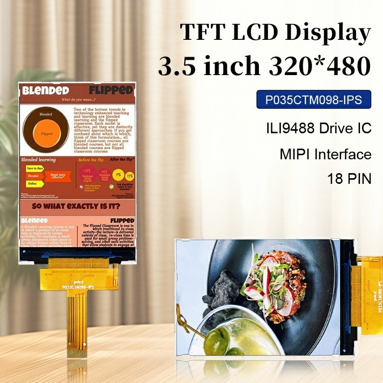 पॉलकडी 3.5 इंच 320x480 रिज़ॉल्यूशन 350nits Mipi इंटरफेस ili9488 IC वर्टिकल टाइप 3.5'' TFT एलसीडी डिस्प्ले मॉड्यूल