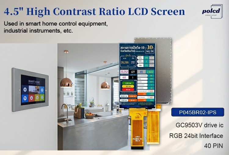 Polcd एलसीडी निर्माता 4.5 इंच 480x854 Gc9503v आरजीबी इंटरफ़ेस उच्च चमक IPS TFT स्क्रीन पैनल डिस्प्ले