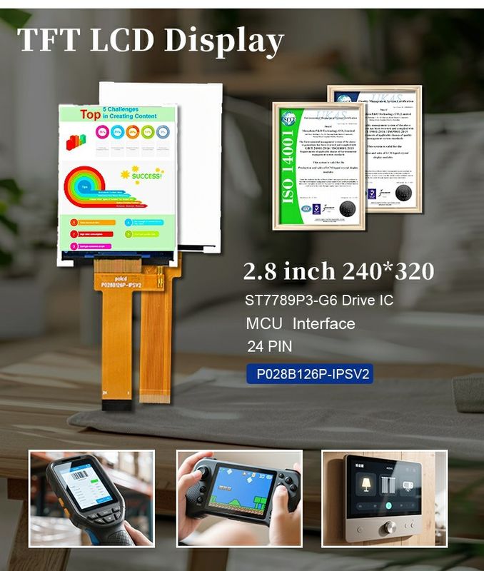 Polcd 2.8 इंच एलसीडी स्क्रीन 240x320 एमसीयू इंटरफेस वाइड व्यू एंगल टीएफटी ट्रांसफ्लेक्टिव एलसीडी मॉड्यूल ST7789P3-G6 के साथ