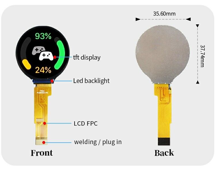 Polcd 1.28 इंच 1.28' गोल रंग परिपत्र TFT डिस्प्ले 240x240 एलसीडी GC9A01 ड्राइवर IPS एलसीडी मॉड्यूल