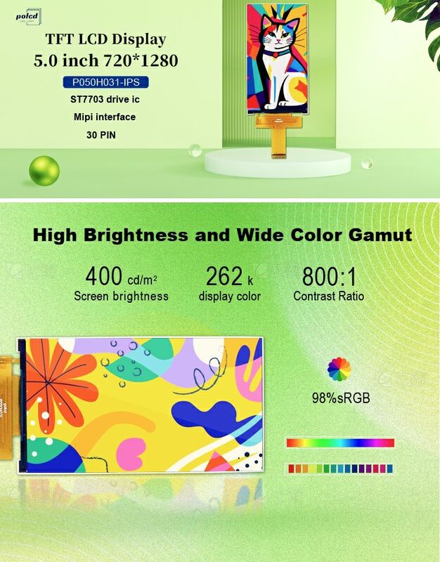 Polcd कस्टम एलसीडी 5.0 इंच TFT पैनल IPS एलसीडी स्क्रीन 400nit 720x1280 एलसीएम डिस्प्ले मॉड्यूल