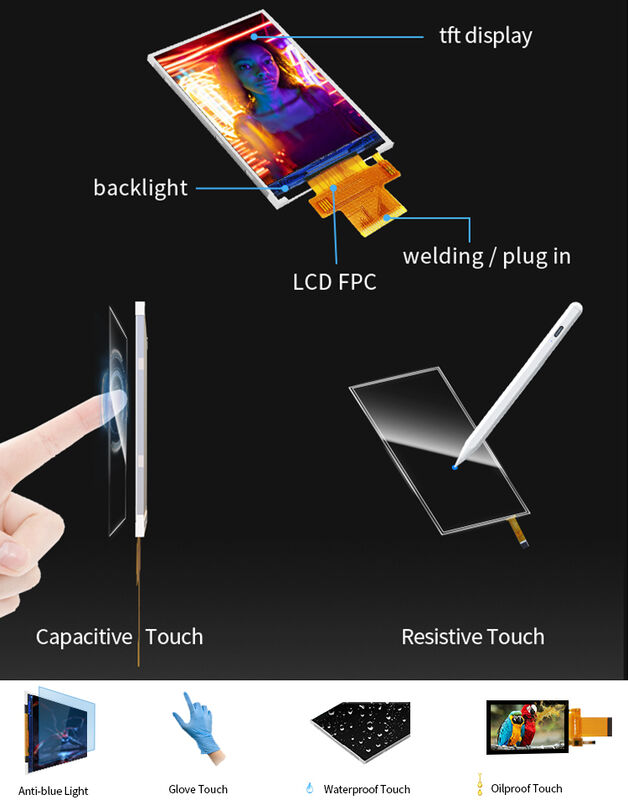 Polcd ST7789V2 2.4 Tft डिस्प्ले रंग 262K TFT एलसीडी मॉड्यूल 48.96mm TFT एलसीडी