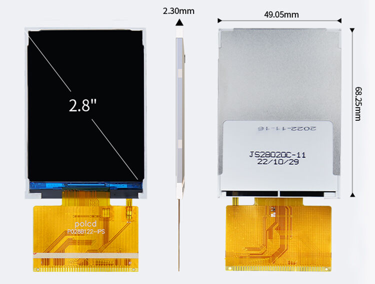 Polcd छोटा 2.8 इंच 240x320 QVGA उच्च चमक 300nits MCU RGB इंटरफ़ेस IPS TFT डिस्प्ले