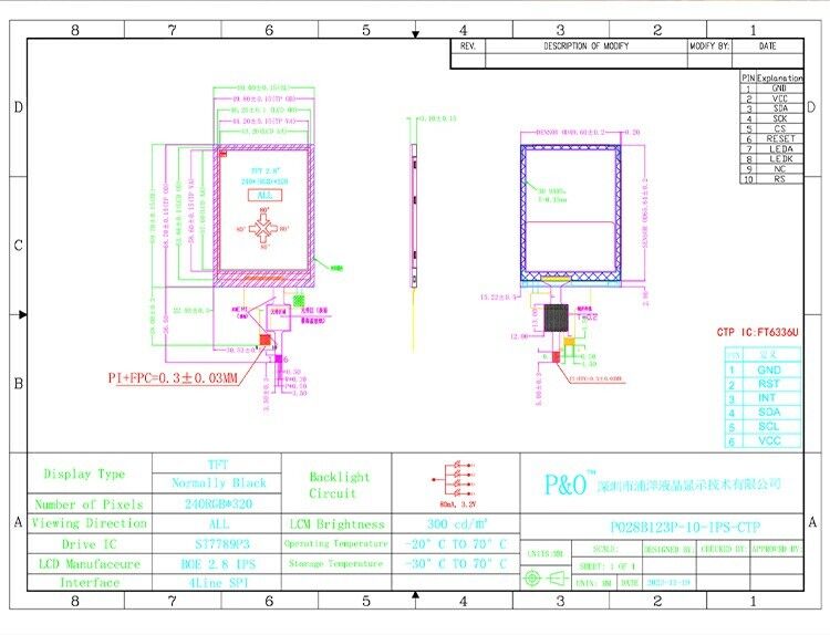 2.8 इंच 178° Ips Tft कैपेसिटिव टच स्क्रीन फुल व्यू एंगल Spi इंटरफेस