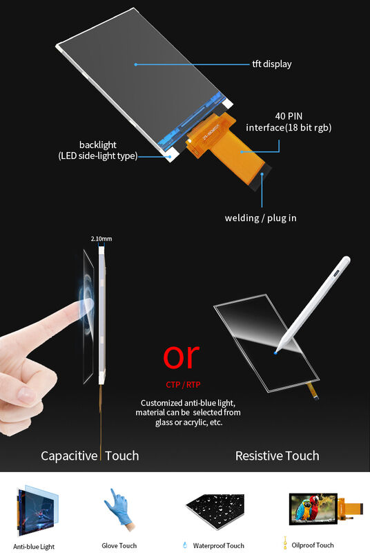 Polcd कस्टम 3.5 इंच एलसीडी डिस्प्ले पैनल आरजीबी इंटरफ़ेस 320*480 आईपीएस टच स्क्रीन 3.5