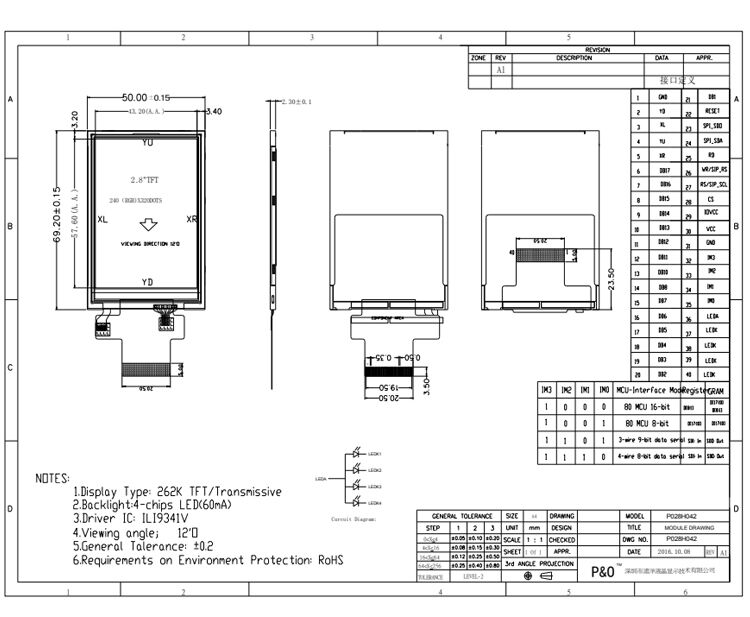 Polcd 2.8 इंच एलसीडी स्क्रीन पैनल 240*320 MCU SPI इंटरफ़ेस ILI9341V TFT एलसीडी मॉड्यूल डिस्प्ले