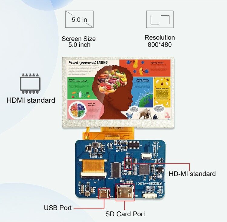 रास्पबेरी पाई के लिए Polcd RTD2281 LCD ड्राइवर बोर्ड 5 4.3 इंच HDM-I 800x480 टच स्क्रीन TFT डिस्प्ले मॉड्यूल