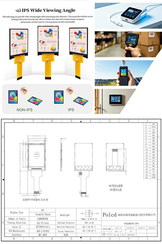 Polcd लिक्विड क्रिस्टल डिस्प्ले 2.0 इंच मिनी फुल कलर ST7789 MCU IPS फुल एंगल व्यू 240x320 TFT एलसीडी मॉड्यूल