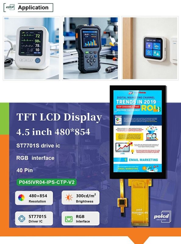 4.5 इंच IPS एलसीडी 480x854 आरजीबी इंटरफेस ST7701S TFT एलसीडी डिस्प्ले कैपेसिटिव टच पैनल के साथ