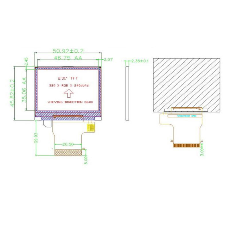 Polcd 8080 MCU 16 बिट 320 X 240 डिस्प्ले ILI9342C मेडिकल एलसीडी डिस्प्ले 300 निट